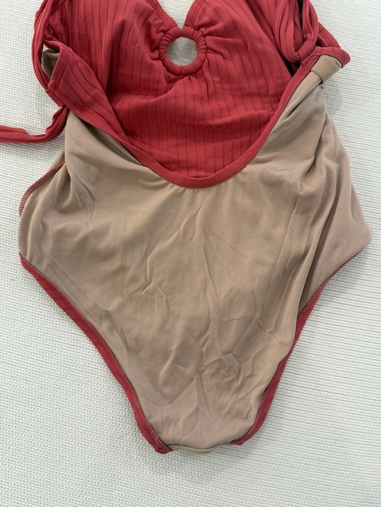 Kona Sol Women's Wide Ribbed Ring One Piece Swimsuit Salmon Pink - Picture 11 of 11